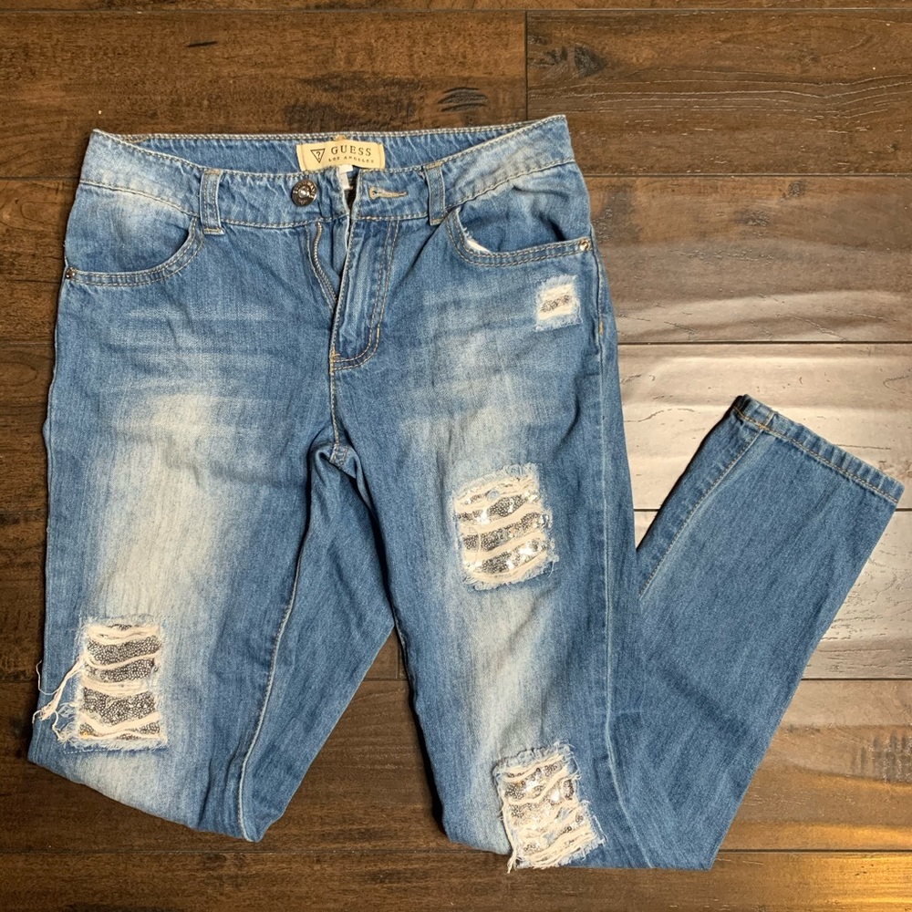 Guess Los Angeles Distressed Faded Jeans Sz 14